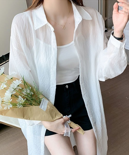 Pittok(ピットク)の「ロールアップ袖ストライプ柄シースルーシャツ(Tシャツ/カットソー・レディース・ミント/イエロー/ホワイト・MEDIUM)」の11枚目の写真
