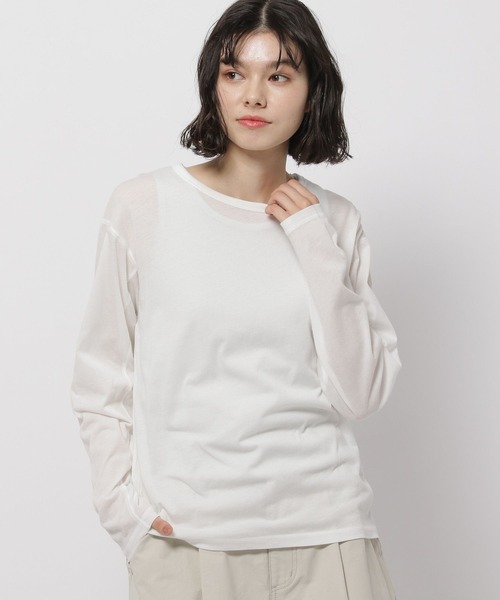 niko and...（ニコアンド）の「コットンナイロンシアーベーシックTシャツ（Tシャツ/カットソー・レディース・ホワイト/オフホワイト/イエロー/ブラック・LARGE/MEDIUM）」の2枚目の写真