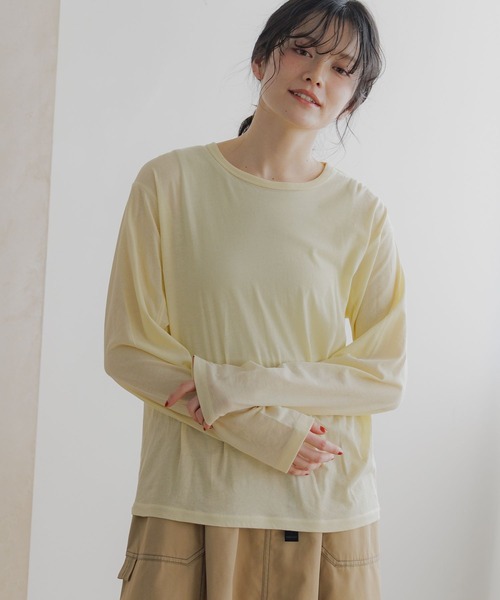niko and...（ニコアンド）の「コットンナイロンシアーベーシックTシャツ（Tシャツ/カットソー・レディース・ホワイト/オフホワイト/イエロー/ブラック・LARGE/MEDIUM）」の4枚目の写真