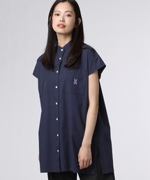 [WOMEN]フレンチスリーブ バンドカラーシャツ