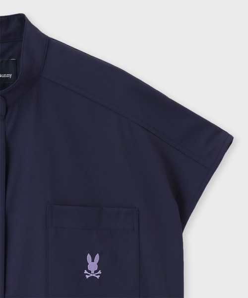 Psycho Bunny（サイコバニー）の「[WOMEN]フレンチスリーブ バンドカラーシャツ（シャツ/ブラウス・レディース・ネイビー/ホワイト・FREE）」の14枚目の写真