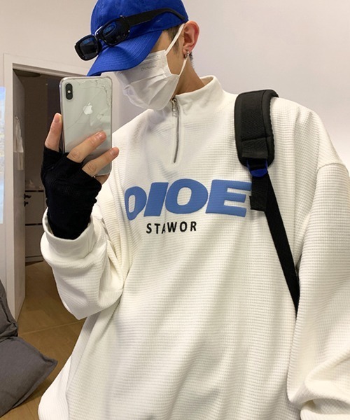 NOWLE（ノウル）の「【NOWLE】ハーフジップ リブ付き ワッフル プルオーバー（スウェット・メンズ・ブラック/オフホワイト/グレー・MEDIUM/LARGE/X-LARGE）」の2枚目の写真