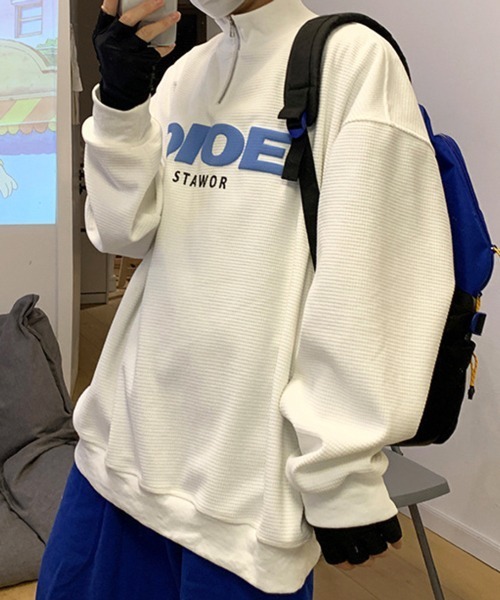 NOWLE（ノウル）の「【NOWLE】ハーフジップ リブ付き ワッフル プルオーバー（スウェット・メンズ・ブラック/オフホワイト/グレー・MEDIUM/LARGE/X-LARGE）」の4枚目の写真