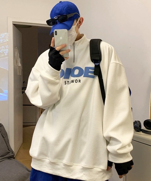 NOWLE（ノウル）の「【NOWLE】ハーフジップ リブ付き ワッフル プルオーバー（スウェット・メンズ・ブラック/オフホワイト/グレー・MEDIUM/LARGE/X-LARGE）」の5枚目の写真