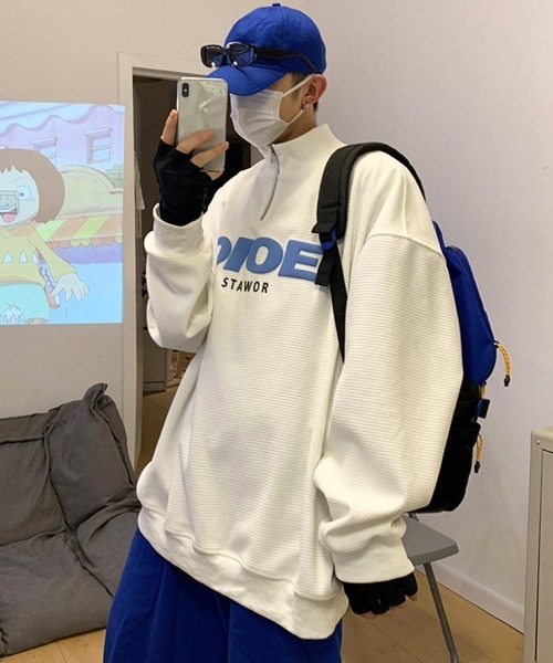 NOWLE（ノウル）の「【NOWLE】ハーフジップ リブ付き ワッフル プルオーバー（スウェット・メンズ・ブラック/オフホワイト/グレー・MEDIUM/LARGE/X-LARGE）」の6枚目の写真