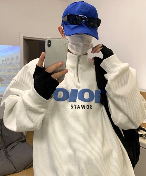 NOWLE（ノウル）の「【NOWLE】ハーフジップ リブ付き ワッフル プルオーバー（スウェット・メンズ・ブラック/オフホワイト/グレー・MEDIUM/LARGE/X-LARGE）」の7枚目の写真