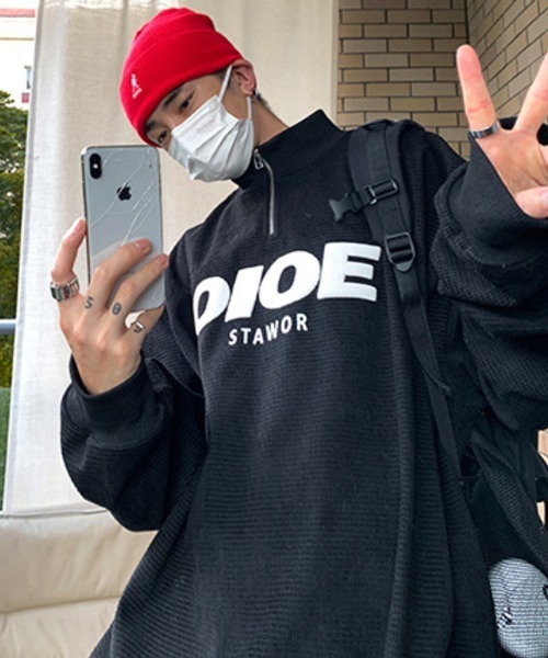 NOWLE（ノウル）の「【NOWLE】ハーフジップ リブ付き ワッフル プルオーバー（スウェット・メンズ・ブラック/オフホワイト/グレー・MEDIUM/LARGE/X-LARGE）」の11枚目の写真