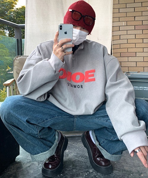 NOWLE（ノウル）の「【NOWLE】ハーフジップ リブ付き ワッフル プルオーバー（スウェット・メンズ・ブラック/オフホワイト/グレー・MEDIUM/LARGE/X-LARGE）」の13枚目の写真