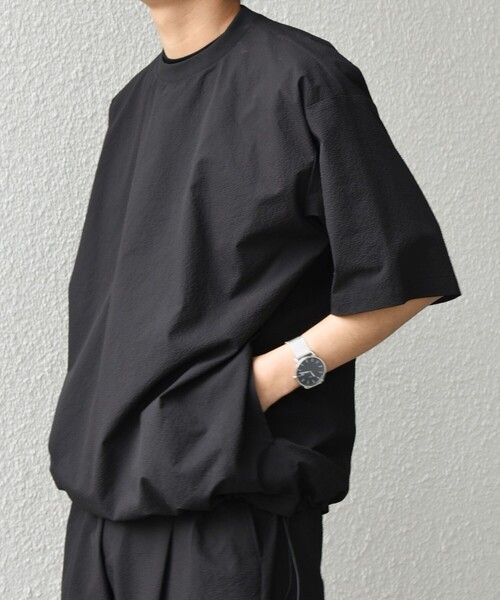 SHIPS any（シップス エニィ）の「SHIPS any:〈撥水/軽量/ストレッチ〉SOLOTEX(R) シアサッカー スピンドル Tシャツ(セットアップ対応)25SS◇（Tシャツ/カットソー・メンズ・ブラック/その他/ブラウン/ネイビー・SMALL/MEDIUM/LARGE）」の2枚目の写真