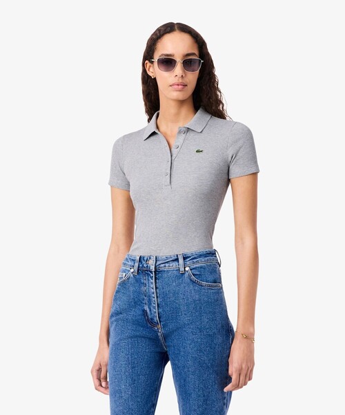 LACOSTE（ラコステ）の「タイトフィットリブニットポロシャツ（ポロシャツ・レディース・ホワイト/ブラック/グレイッシュブルー/グレー・40/38/36/34/42）」の3枚目の写真