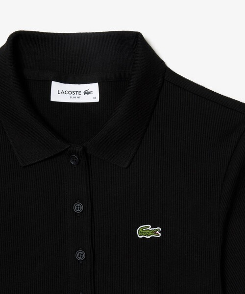 LACOSTE（ラコステ）の「タイトフィットリブニットポロシャツ（ポロシャツ・レディース・ホワイト/ブラック/グレイッシュブルー・40/38/36/34）」の4枚目の写真