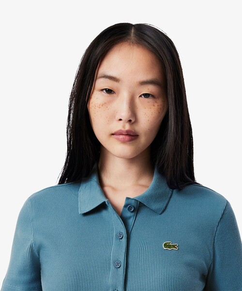LACOSTE（ラコステ）の「タイトフィットリブニットポロシャツ（ポロシャツ・レディース・ホワイト/ブラック/グレイッシュブルー・40/38/36/34）」の12枚目の写真