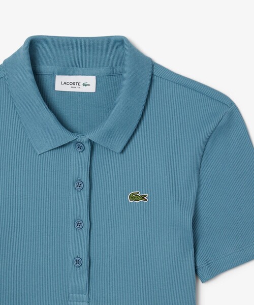 LACOSTE（ラコステ）の「タイトフィットリブニットポロシャツ（ポロシャツ・レディース・ホワイト/ブラック/グレイッシュブルー・40/38/36/34）」の9枚目の写真