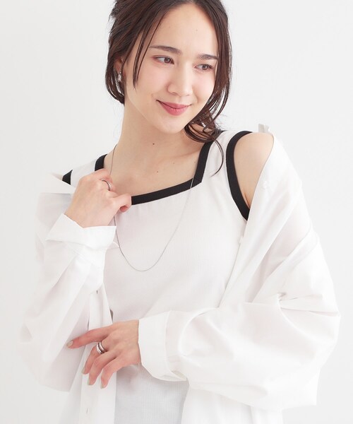 Cutie Blonde（キューティーブロンド）の「【S-LL】2WAYネック リブタンクトップ（タンクトップ・レディース・ブラウン系その他/ライトイエロー系/ブラック/ホワイト系5・04/03/02/01）」の2枚目の写真