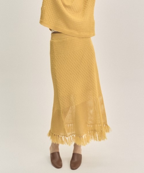 Muel Chic(ミュエルシック)の「Mesh knit skirt メッシュニットスカート(スカート・レディース・ブラック/グレー/オレンジ・FREE)」の3枚目の写真