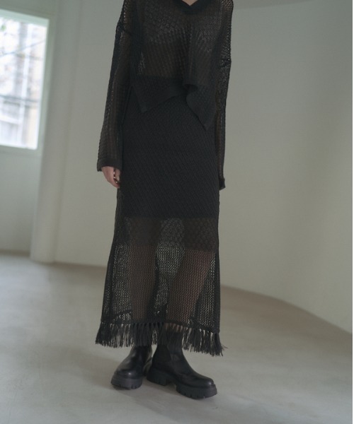 Muel Chic(ミュエルシック)の「Mesh knit skirt メッシュニットスカート(スカート・レディース・ブラック/グレー/オレンジ・FREE)」の11枚目の写真