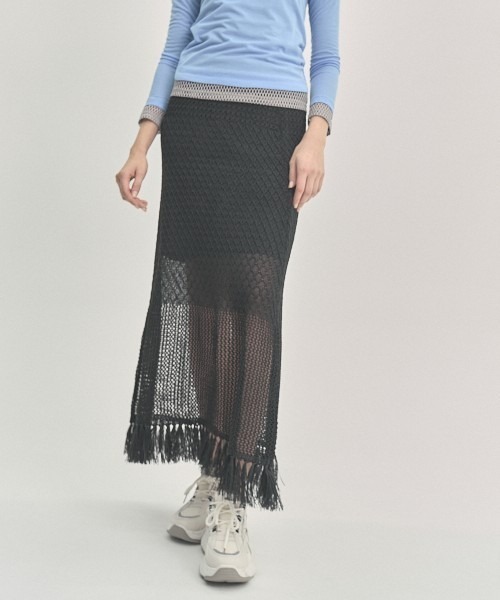Muel Chic(ミュエルシック)の「Mesh knit skirt メッシュニットスカート(スカート・レディース・ブラック/グレー/オレンジ・FREE)」の5枚目の写真