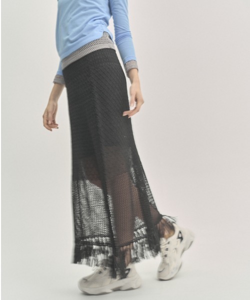 Muel Chic(ミュエルシック)の「Mesh knit skirt メッシュニットスカート(スカート・レディース・ブラック/グレー/オレンジ・FREE)」の7枚目の写真