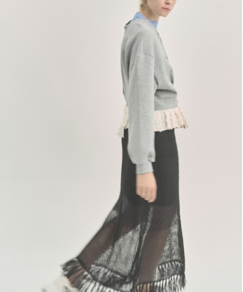 Muel Chic(ミュエルシック)の「Mesh knit skirt メッシュニットスカート(スカート・レディース・ブラック/グレー/オレンジ・FREE)」の9枚目の写真