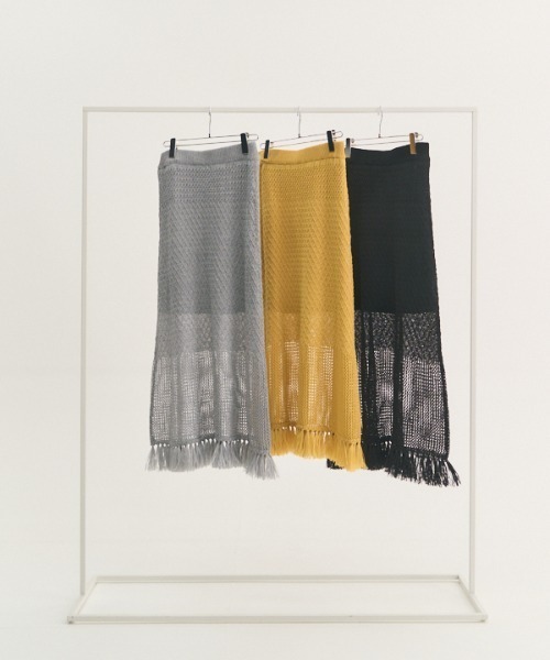 Muel Chic(ミュエルシック)の「Mesh knit skirt メッシュニットスカート(スカート・レディース・ブラック/グレー/オレンジ・FREE)」の4枚目の写真