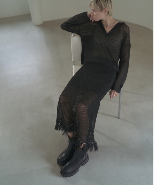 Muel Chic(ミュエルシック)の「Mesh knit skirt メッシュニットスカート(スカート・レディース・ブラック/グレー/オレンジ・FREE)」の13枚目の写真