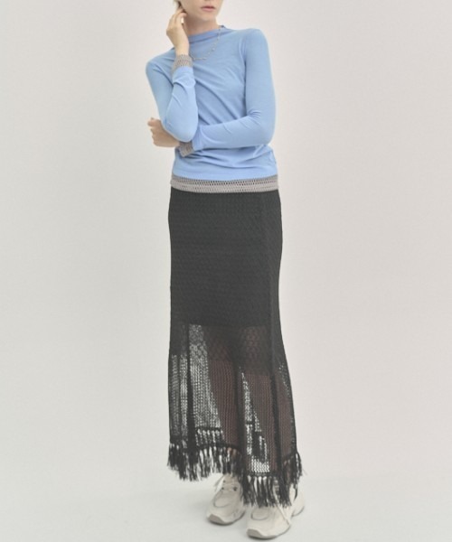 Muel Chic(ミュエルシック)の「Mesh knit skirt メッシュニットスカート(スカート・レディース・ブラック/グレー/オレンジ・FREE)」の10枚目の写真