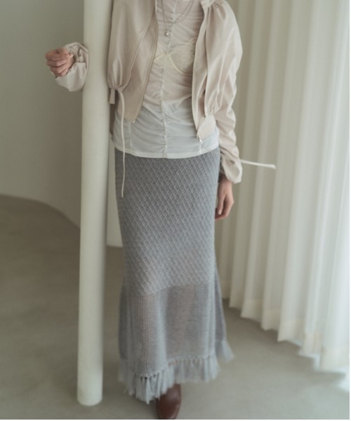 Muel Chic(ミュエルシック)の「Mesh knit skirt メッシュニットスカート(スカート・レディース・ブラック/グレー/オレンジ・FREE)」の17枚目の写真