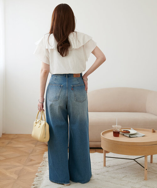 Discoat 新品ライトデニムクラッシュワイドパンツ ライトデニムクラッシュワイドパンツ｜ディスコートの通販