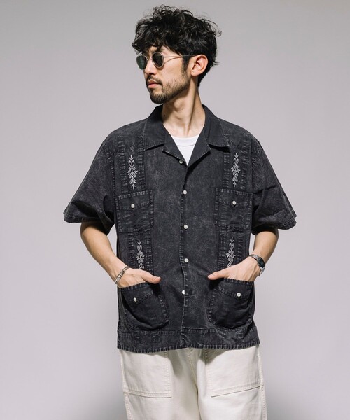 FREAK'S STORE(フリークスストア)の「フェード加工 キューバシャツ ショートスリーブ(シャツ/ブラウス・メンズ・チャコールグレー/ベージュ/ネイビー・MEDIUM/LARGE)」の1枚目の写真