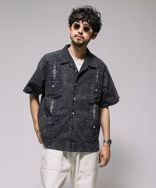 FREAK'S STORE(フリークスストア)の「フェード加工 キューバシャツ ショートスリーブ(シャツ/ブラウス・メンズ・チャコールグレー/ベージュ/ネイビー・MEDIUM/LARGE)」の14枚目の写真