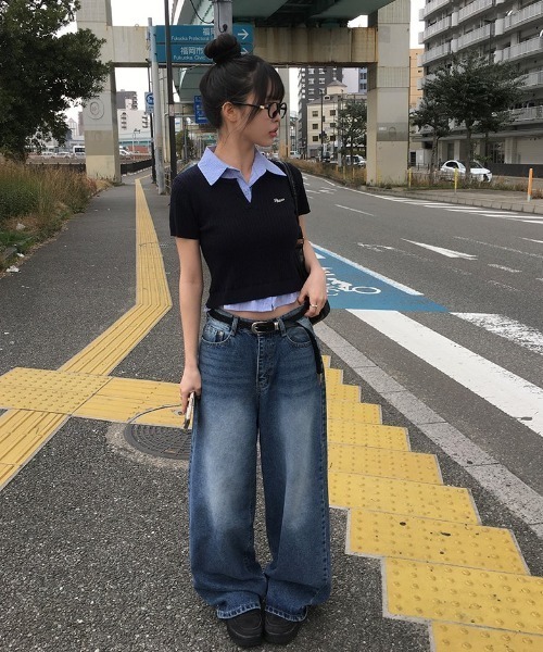 anyonemore（エニワンモア）の「配色シャツレイヤード風半袖ニット（ニット/セーター・レディース・ネイビー・FREE）」の13枚目の写真