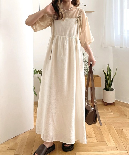 INTER FACTORY（インターファクトリー）の「choco - パイピングキャミワンピース made in INTER FACTORY（ワンピース・レディース・アイボリー/ベージュ・FREE）」の2枚目の写真