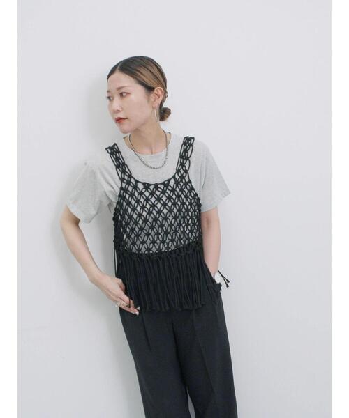 Samansa Mos2 blue（サマンサモスモスブルー）の「コードビスチェ（ベスト・レディース・ブラック/トップグレー/キナリ・F）」の2枚目の写真