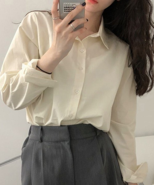 Miniministore(ミニミニストア)の「薄手シャツブラウス長袖レディース襟シャツ(シャツ/ブラウス・レディース・カーキ/ブルー/ミント/ホワイト/ベージュ/ピンク・FREE)」の3枚目の写真