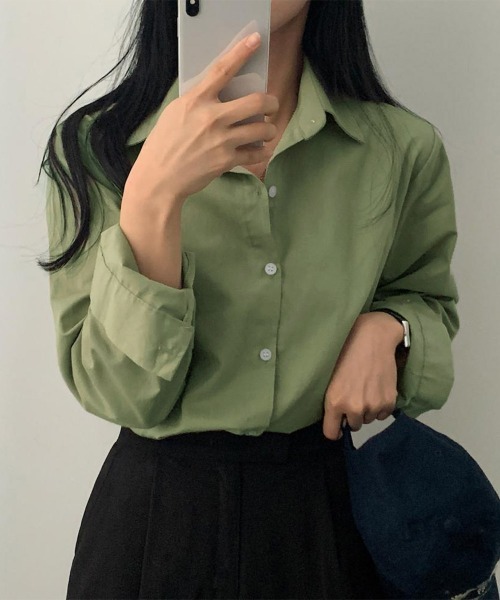 Miniministore(ミニミニストア)の「薄手シャツブラウス長袖レディース襟シャツ(シャツ/ブラウス・レディース・カーキ/ブルー/ミント/ホワイト/ベージュ/ピンク・FREE)」の4枚目の写真