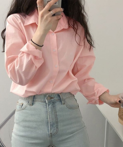 Miniministore(ミニミニストア)の「薄手シャツブラウス長袖レディース襟シャツ(シャツ/ブラウス・レディース・カーキ/ブルー/ミント/ホワイト/ベージュ/ピンク・FREE)」の6枚目の写真