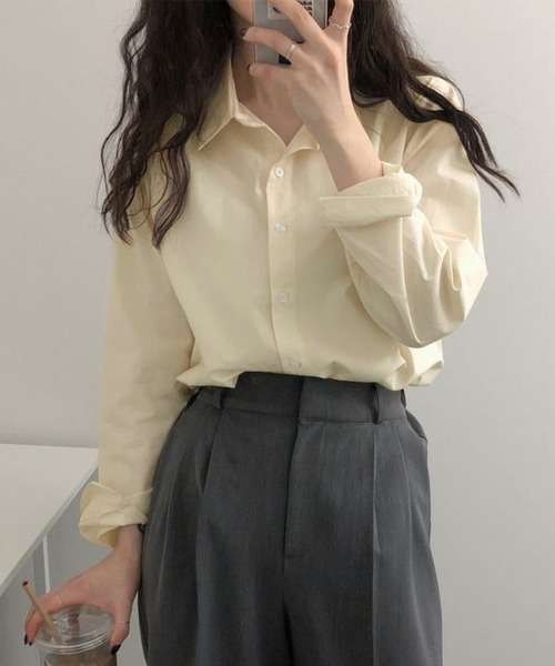 Miniministore(ミニミニストア)の「薄手シャツブラウス長袖レディース襟シャツ(シャツ/ブラウス・レディース・カーキ/ブルー/ミント/ホワイト/ベージュ/ピンク・FREE)」の22枚目の写真