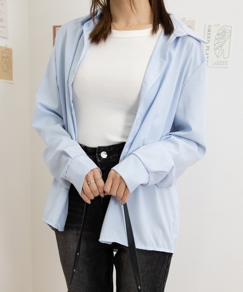 Miniministore(ミニミニストア)の「薄手シャツブラウス長袖レディース襟シャツ(シャツ/ブラウス・レディース・カーキ/ブルー/ミント/ホワイト/ベージュ/ピンク・FREE)」の20枚目の写真