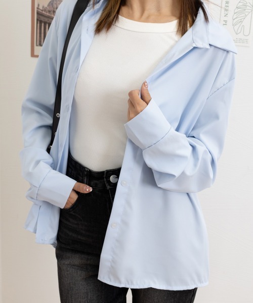 Miniministore(ミニミニストア)の「薄手シャツブラウス長袖レディース襟シャツ(シャツ/ブラウス・レディース・カーキ/ブルー/ミント/ホワイト/ベージュ/ピンク・FREE)」の13枚目の写真