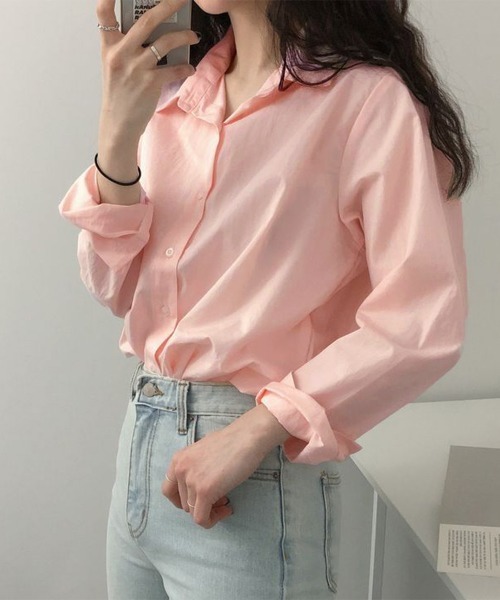 Miniministore(ミニミニストア)の「薄手シャツブラウス長袖レディース襟シャツ(シャツ/ブラウス・レディース・カーキ/ブルー/ミント/ホワイト/ベージュ/ピンク・FREE)」の8枚目の写真