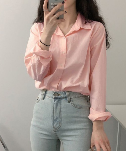 Miniministore(ミニミニストア)の「薄手シャツブラウス長袖レディース襟シャツ(シャツ/ブラウス・レディース・カーキ/ブルー/ミント/ホワイト/ベージュ/ピンク・FREE)」の10枚目の写真