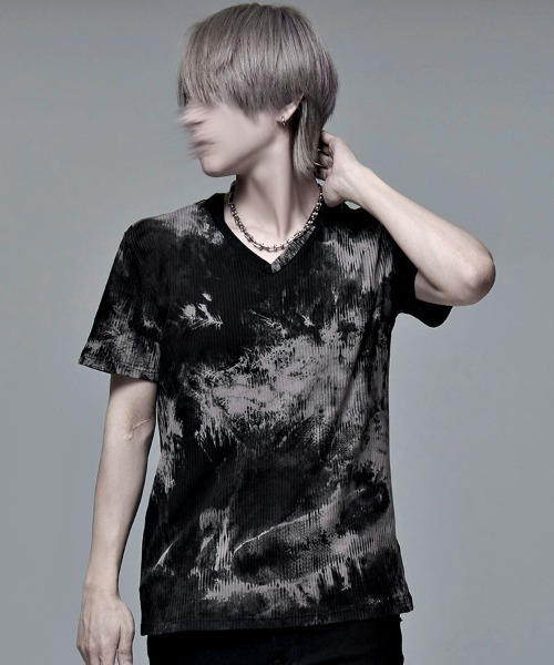 SILVER BULLET（シルバーバレット）の「『Bernings Sho/バーニングショー』ムラ染めテレコ半袖VネックTシャツ（Tシャツ/カットソー・メンズ・ブラック×ベージュ/ホワイト×ブラック・L/XL/M）」の6枚目の写真