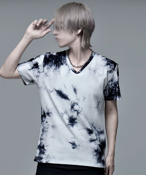 SILVER BULLET（シルバーバレット）の「『Bernings Sho/バーニングショー』ムラ染めテレコ半袖VネックTシャツ（Tシャツ/カットソー・メンズ・ブラック×ベージュ/ホワイト×ブラック・L/XL/M）」の3枚目の写真