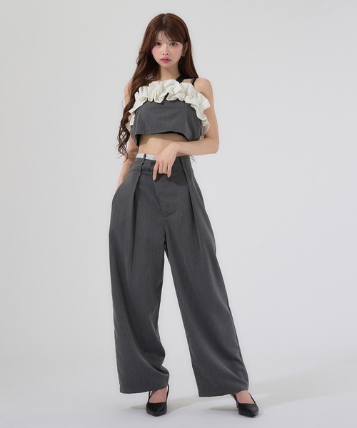 Ambre Neige(アンブルネージュ)の「bi-color double waste pants / 配色ダブルウエストパンツ(その他パンツ・レディース・グレー/ライトブラウン・FREE)」の2枚目の写真