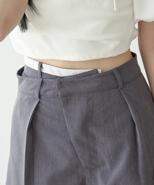 Ambre Neige(アンブルネージュ)の「bi-color double waste pants / 配色ダブルウエストパンツ(その他パンツ・レディース・グレー/ライトブラウン・FREE)」の4枚目の写真