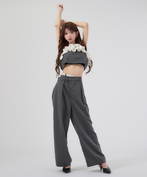 Ambre Neige(アンブルネージュ)の「bi-color double waste pants / 配色ダブルウエストパンツ(その他パンツ・レディース・グレー/ライトブラウン・FREE)」の15枚目の写真