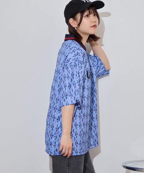 UMBRO アンブロ 総柄 フロントプリント スキッパーポロ半袖TEE