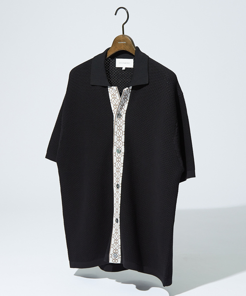 DESIGNWORKS(デザインワークス)の「ワークパターン ニット 半袖シャツ / カーディガン(シャツ/ブラウス・メンズ・ブラック/サックスブルー・46/48)」の11枚目の写真