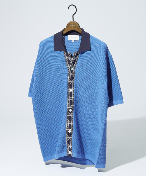 DESIGNWORKS(デザインワークス)の「ワークパターン ニット 半袖シャツ / カーディガン(シャツ/ブラウス・メンズ・ブラック/サックスブルー・46/48)」の16枚目の写真