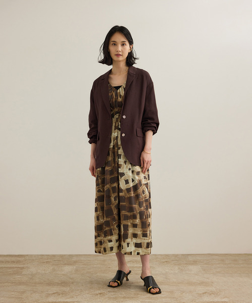 ROPE'（ロペ）の「レーヨンリネン ライトジャケット【セットアップパンツ・ワンピース対応】（テーラードジャケット・レディース・ネイビー/ブラウン・38/36）」の9枚目の写真